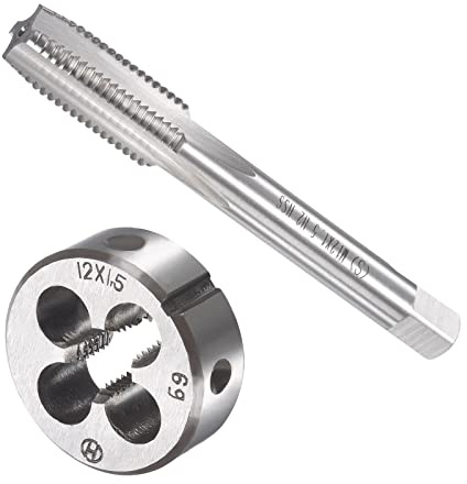 QUARKZMAN M12 x 1.5mm Metrischer Gewindebohrer und Rundmatrize Set 4 Flöten | x 1 Set, Schnellarbeitsstahl, für Verarbeitung Hardware Werkzeug