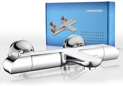 YAHUIHOME Miscelatore Termostatico per Vasca da Bagno, Cromato Rubinetto per Vasca da Bagno Rubinetto Doccia Termostatico con 2 Funzioni, Miscelatore Termostatico Doccia con blocco di sicurezza a 38°C