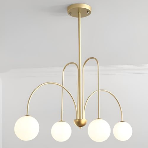 Sedtonmu Modern Kronleuchter Kugel Glas Kronleuchter Led Pendelleuchte Dimmbar Hoehenverstellbar 4/6/8 Köpfe,Gold,4 Heads