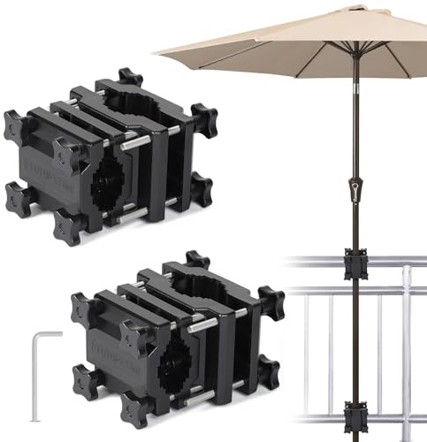 efuturetime 2 x parasollhållare balkong räcke paraplyhållare, balkong paraplyhållare justerbar för paraply Ø 22–38 mm, för räcke kantig (25–60 mm) eller rund (Ø 25–40 mm), svart