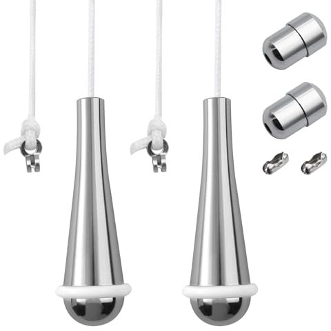 NewZC 2 Pcs Teardrop Light Pull Cord Handle Rubber Chrome Pull Cord Weight Handle with 150 cm Long Nylon Pull Cord String Extension Connector for Bathroom Toilet Ceiling Light Fan Blind - Silver