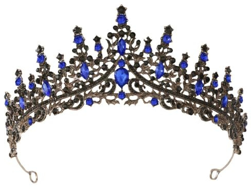 Schwarz Krone Damen Hochzeit Diadem Crown Prinzessinnen Krone Geburtstag Tiara Prinzessin Kristall mit Blau Strass Stirnband Mädchen Abschlussball Party Halloween Festzug Hochzeitsfeier