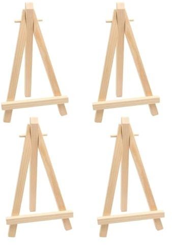 Staffelei Klein, 4 PCS Mini Staffelei, Kleine Staffeleis für den Tisch, Kleine Holz Dreieck Staffeleien, Tischdekorationen für Gemälde, Fotos, Hochzeiten, Geburtstage, Party Displays (8 ×15 cm)