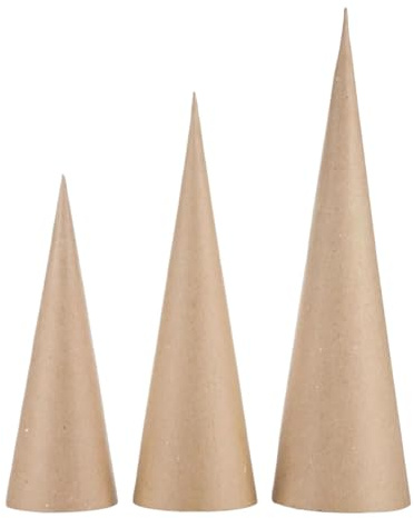 3× Paper Mache Cones Christmas Tree Shapes Open Bottom Craft Cone Imaginative Cardboard Cones Cardboard Tubes Paper Cone for Christmas DIY Crafts Xmas Decorating Embellishing, 15cm 25cm 35cm