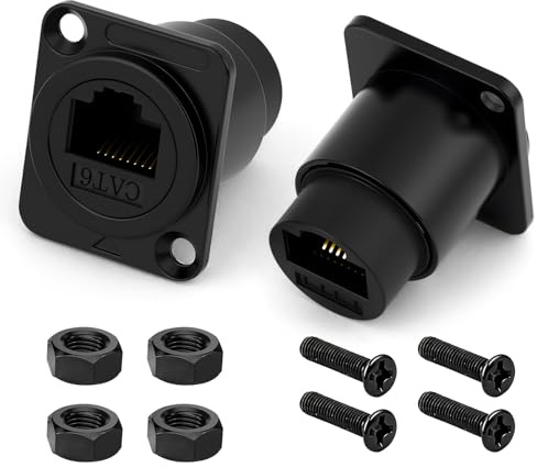 OFFCUP 2 Pack D-type RJ45 CAT6 Panel Mount Socket Adapter, RJ45 Coupler Female to Female Connector, LAN Network Bulkhead Pass Through Socket