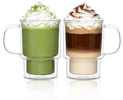 INSETLAN 470ml Doppelwandige Latte Macchiato Gläser Set 2er Set Kaffeeglas Teegläser mit Henkel Borosilikatglas Kaffeetassen Glas für Cappuccino,Tee