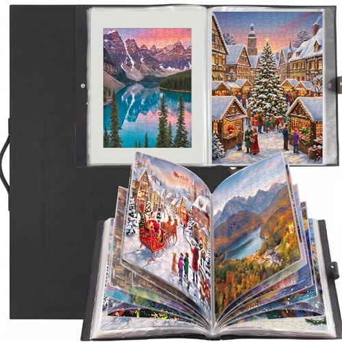 Feifeiya 30 Pockets Puzzle Storage Folder for 1000 Pieces Portable Large Capacity Jigsaw Book Holder for 60 Sets Puzzle Folder, Dustproof and Protective Jigsaw Accessories, Gift for Christmas
