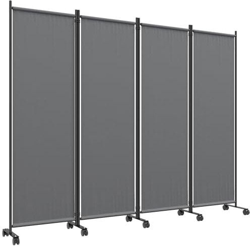 Outsunny Separé Divisorio Decorativo da Esterno a 4 Pannelli con Ruote, Paravento da Giardino Alto Pieghevole, per Interno, Esterno, Balcone e Terrazzo, 224x30x172 cm, Grigio Scuro