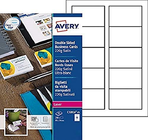 Avery Italia C32016-25 Biglietto da Visita, Stampabile Fronte/Retro, 10 Biglietti per Foglio, Confezione da 25 Pezzi, Bianco