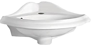 Whitehaus Isabella Collection Corner Wall Mount Sink, Oval Bowl, Backsplash, Decorative Trim, Overflow; 1 Hole Faucet Drilling; Color: White