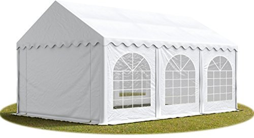 Festzelt Partyzelt 4x6 m Premium, hochwertige PVC Plane 750 N in weiß 100% wasserdicht mit Bodenrahmen