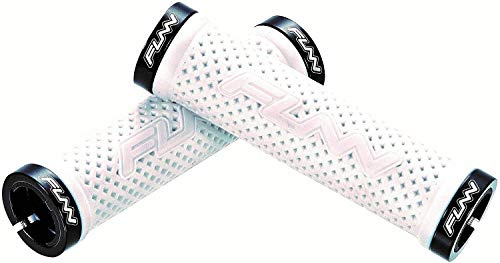 Funn Combat II Mountain Bike Handlebar Grips with Double Lock on Clamp, Comfortable and Durable Grips with 22 mm Inner Diameter, Waffle Patterned Bike Grips for MTB/BMX (White)
