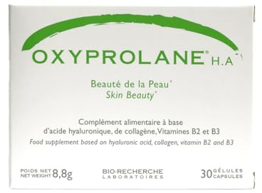 Oxyprolane® H.A • Complément Alimentaire Anti-âge • Collagène/Acide hyaluronique • Cure 1 mois / 30 gélules (1/j) • Réduction des rides • Fabriqué en France par LABORATOIRES BIO-RECHERCHE