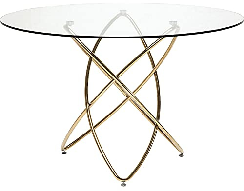 Kare Design Tisch Molekular, Gold, Runder Esstisch für 6-7 Personen, Esszimmertisch, Besprechungstisch, Glastisch, 120cm Durchmesser, Sicherheitsglas, Edelstahlbeine, 76x120x120 cm (H/B/T)