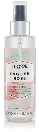 I Love English Rose Scented Body Mist, Formulated With Natural Fruit Extracts Which Offer a Burst of Fragrance, FastDrying Refreshment Throughout the Day, VeganFriendly 150ml