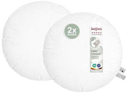 beties - Publik - 2erSet rundes Feder Füllkissen Ø 60 cm – 800 g Enten- & Gänsefedern – rundes XL Innenkissen Inlett – waschbares Baumwoll-Inlett – Rundkissen & Loungkissen