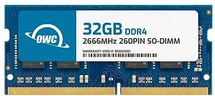 OWC 32.0GB 2666MHz DDR4 PC4-21300 SO-DIMM Actualización de Memoria de 260 Pines, (OWC2666DDR4S32G), para 2018 Mac Mini (macmini18,1), 2019 27 Pulgadas iMac (iMac19,1) y computadoras portátiles