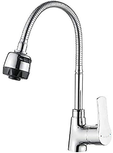 Ibergrif M14357 Grifo Cocina Flexible, Grifos Cocina Fregadero with Flexible Spout and Hand Shower Mixer, 2 Water Spray Patterns, Easy to Install, Chrome