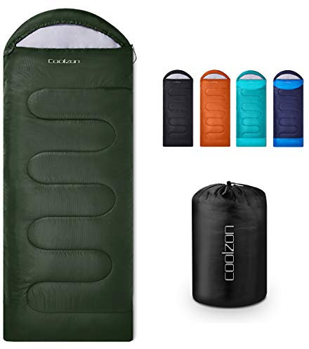 Coolzon Schlafsack Outdoor für Camping 3-4 Jahreszeiten, Erwachsene Deckenschlafsack Kleines Packmaß Ultraleicht Tragetasche, Weich Dick und Warm für Outdoor Camping, Reise, Wandern, Grün