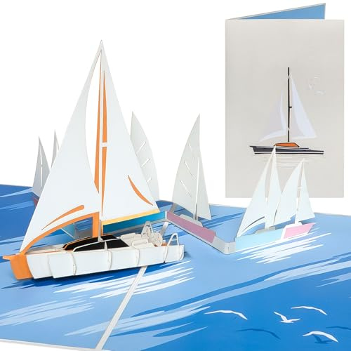 Sweetpopup® 3D Pop-Up Karte Segelboot – Maritime Glückwunschkarte für Segler & Urlauber – Perfekt für Geburtstag, Segeln, Schifffahrt & Reisegutscheine – Edles Metallic Papier/Schiff 203