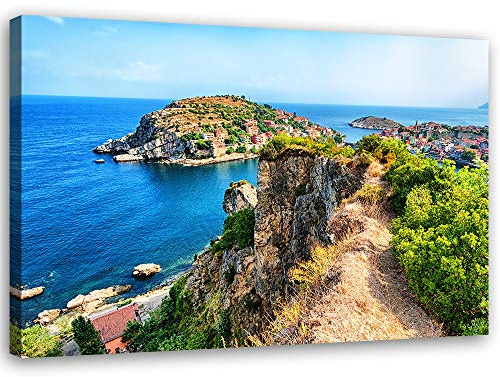 Feeby Wandbild Stadt am Meer Druckbild Leinwandbild Landschaft Blau 60x40 cm