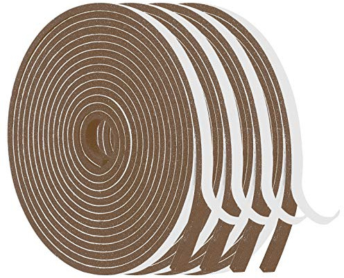Futuwi Foam Weather Stripping-4 Rolls, 1/2 Inch Wide X 1/8 Inch Thick Total 52 Feet Long, Brown Foam Insulation Soundproofing Sealing Tape for Doors and Windows(13 ft x 4 Rolls)