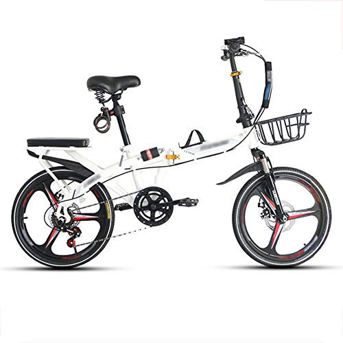 JHNEA 20 Zoll Faltrad Klapprad, 7 Gang Kohlenstoffstahlrahmen Fahrrad Klappfahrrad mit Ständer Gepäckträger Komfortsattel und Schutzbleche Campingrad Citybike,White-B