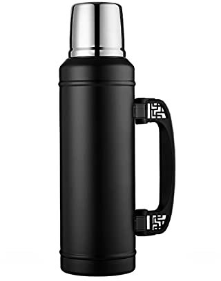 CYLZRCl Iron Flask Sports Water Bottle,1200ml Travel Vacuum Flask, Thermo Stainless Steel Flask,Water Thermos Bottle For Coffee,Modern Double Walled, Simple Thermo Mug(Black)