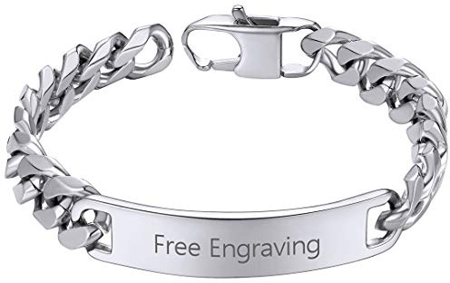 ChainsHouse Personalisiertes ID-Armband für Damen Herren Edelstahl Armband mit Gravur/Foto Panzerarmband Silber/Schwarz/Gold individuelles Stabarmband Männer Fotoarmband Armschmuck für Vater Ehemann