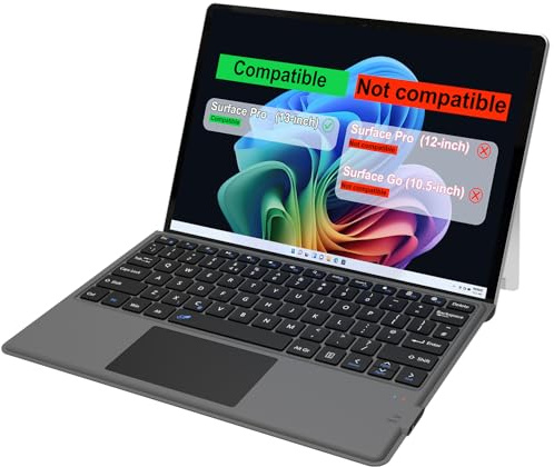 Arteck Microsoft Surface Keyboard Type Cover, Ultra-Slim Portable Bluetooth Wireless Keyboard with Touchpad, Built-in Rechargeable Battery for Surface Pro 10, Pro 9