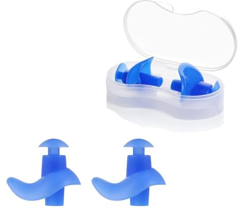 2 Paar Ohrstöpsel zum Schwimmen, Wiederverwendbare Silikon-Ohrstöpsel für Erwachsene, Wiederverwendbare Wasserdichte Ohrstöpsel mit Organizer-Box zum Schwimmen, Surfen, Schnorcheln, Duschen. (Blau)