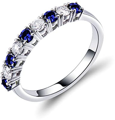 Beydodo Trauring Damen Weißgold 750, Eheringe Nickelfrei mit 0.36ct Saphir Bandring Ring Größe 58 (18.5), Verlobungsring Weißgold Diamant