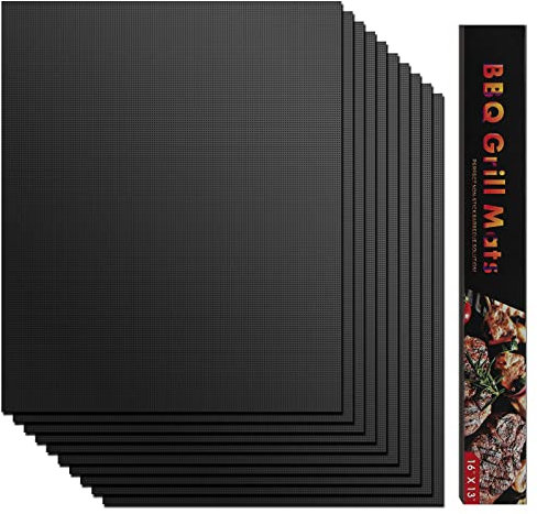 LADOKEE Wiederverwendbar Grillmatte 10er Set 40 x 33cm | Antihaft Teflon Grillmatten bis zu 260 Grad | Dauerbackfolie BBQ | PFOA-FREI Grillmatte für Gasgrill und Holzkohle zur Grillplatte