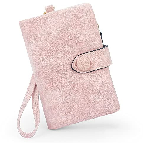 SNCCJ Geldbörse Damen Klein,Leder RFID Portemonnaie mit Viel Kartenfächer (Rosa)