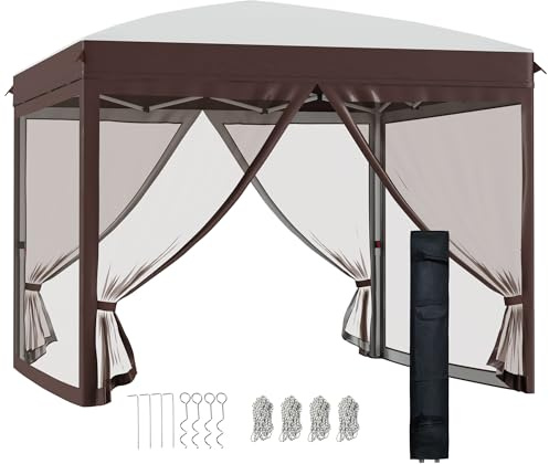 Outsunny Gazebo Pop-up Pieghevole, Gazebo da Giardino 3x3 m con Zanzariera e Borsa da Trasporto con Ruote, UV50+, Color Crema