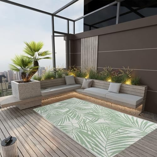 Homgoday Tappeto da esterno, facile da pulire, per patio, terrazza, balcone, portico, terrazza, balcone, giardino, picnic, campeggio, tappeto verde, 120 x 180 cm, in polipropilene