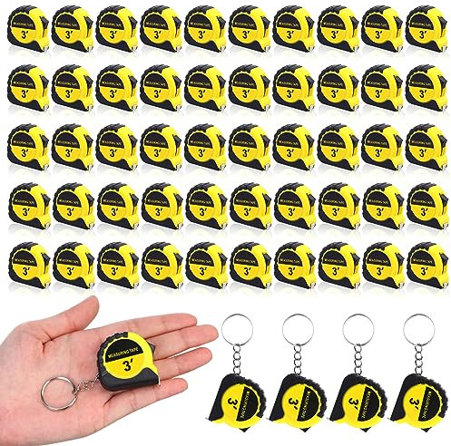 Kanayu 50 Mini Tape Measure Keychains 3 ft Small Retractable Measuring Tape Bulk with Lock Steel Easy Read Pocket for Birthday Party Favors Daily Use (Yellow)