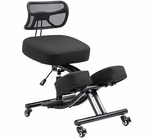 BLACK POINT Ergonomischer Kniestuhl aus Leinen O'KNEEL PRO für Zuhause und Büro. Ergonomischer Bürostuhl (schwarzer Leinenbezug im Lieferumfang enthalten)
