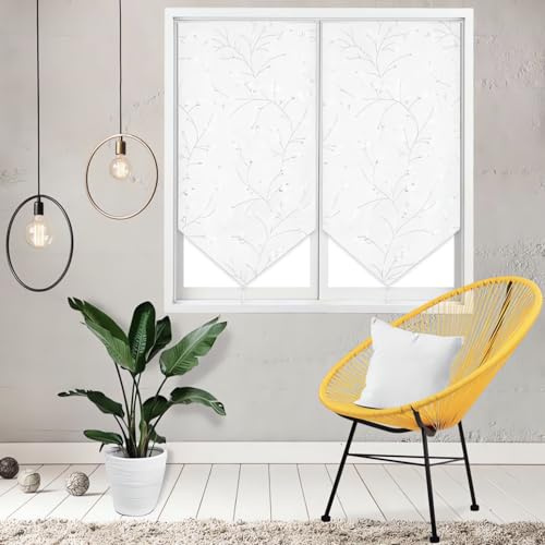 Soleil d'ocre, Osaka Paire de Brise-bise, Polyester, Blanc, 60x160 cm