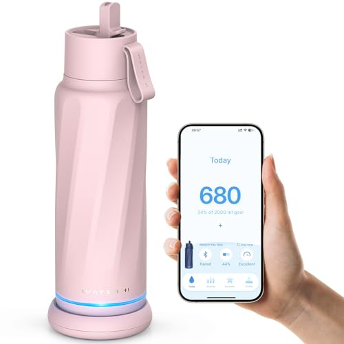 Vita Smarte Wasserflasche mit Erinnerung, Wasser zu trinken, BPA-freie, vakuumisolierte Wasserflaschen mit Strohhalm, Bluetooth-Ansaug-Wasser-Tracking-Flasche, ideal als Geschenk (510 ml)