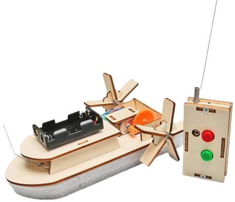 F Fityle Holz Pädagogisches Spielzeug RC Boot, DIY Holz Wissenschaft Experiment Kits, Kinder DIY Wireless RC Modell Wissenschaftliches Experiment Kit, 3D Puzzle STEM Project für Teenager Studenten