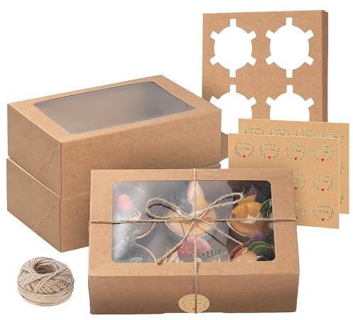 Coolty 15 Stück Fold-Free Cupcake Boxen 6 Loch Kleine Kuchenboxen mit Fenster und Einsatz Bäckerei Gebäck Geschenkverpackungen Boxen für Muffins Cupcakes Kleine Kuchen Desserts Cookies Torten (Braun)