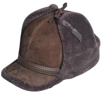 bomhys Russische Mütze Winter-Ledermütze Für Herren, Fell, Warm, Dick, Ohrenklappen, Bombermütze, Herren-Baseballmütze, Russische Mütze, Hellbraun, 61 cm
