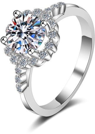 KnSam 14K Weißgold 585 Diamantring, 1ct Labor Erstellt Diamant Eheringe Klassiker Rund Design, Au585 Gold Partnerringe Echte Goldschmuck für Damen, Gr.47 (15.0)