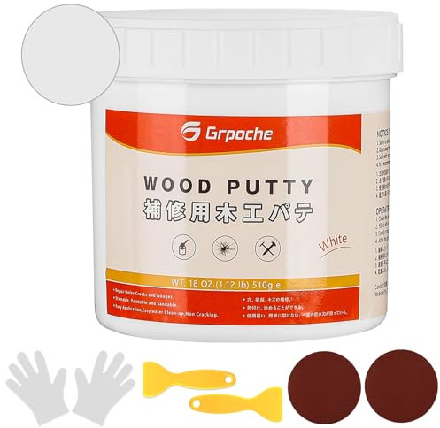 Holzkitt Reparaturset 510g, Holzspachtelmasse Wasserbasierter Holz Reparatur Kit für Türverkleidung Restore Tischschrank Böden Holzloch, schnelltrocknend rissbeständig (Weiß)