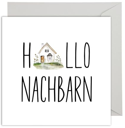 WBdesignz Nachbar Karte mit Umschlag - Nette Geschenkkarte “Hallo Nachbarn” Willkommen Karte Glückwunschkarte Geschenkkarte zum Einzug (XXL 22cm x 22cm)