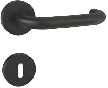 KeZaara 1 Paar Türgriffe Drückergarnitur, Türgriffe Innentüren Mattschwarz, Türklinke aus Edelstahl mit Gerundet Rosette Ø 52 mm| Türbeschlag für Zimmertüren von 2cm bis 5,5cm| Kreisbogen, BB-Buntbart