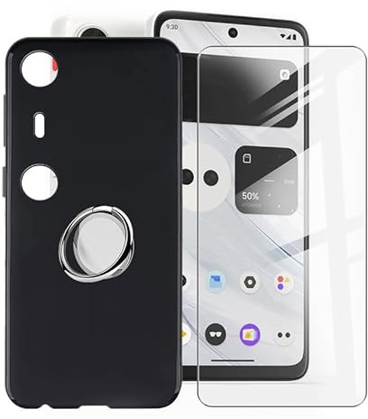 HGJTFANY Case for XReal Beam Pro (6.5) With 1 x Screen Protector, 360° Cell Phone Metal Ring Holder, Ultra-Thin Black Soft TPU Cover Shockproof Bumper Phone Case for XReal Beam Pro
