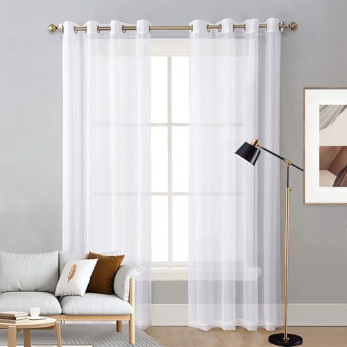 Verdunkelungsvorhang 75 x 225 cm Größe Und Farbe Wählbar Querbehang Gardine Durchsichtig Tüllstoff für Wohnzimmer Landhaus Kleine Fenster, Weiß