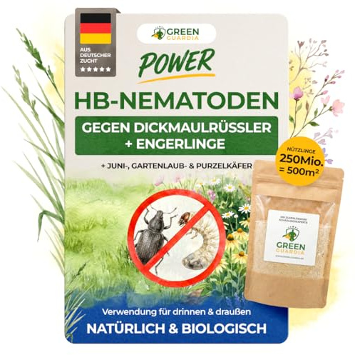 GREEN GUARDIA Power HB-Nematoden gegen Dickmaulrüssler & Engerlinge - 250 Mio. (500m²) -biologische Schädlingsbekämpfung, umweltfreundlich, chemiefrei.Einfach anzuwenden &Sicher für Mensch&Tier